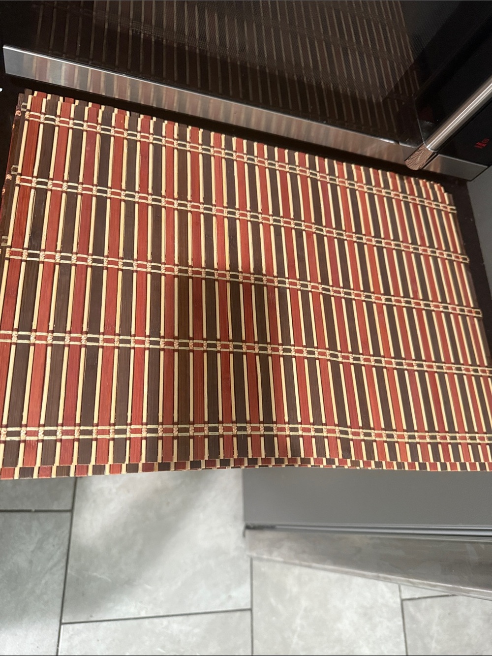6 Multicolor Bamboo Striped Placemats - Red and Brown Home Accents